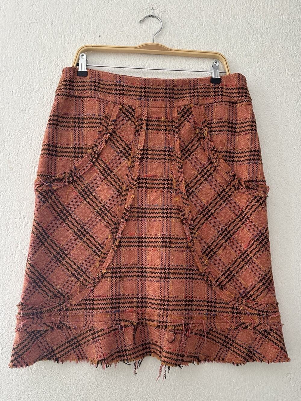 Elevensees Plaid Wool Blend Skirt 8 Deconstructed Raw Hem Asymmetrical Artsy